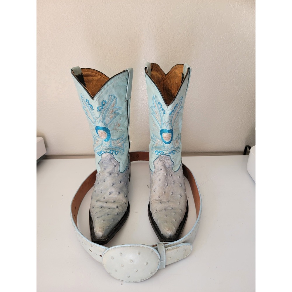 Vintage El Vaquero Full Quill Ostrich Cowboy Boots & Rodeo Max Belt Approx Sz 5.